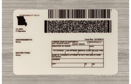 	 Missouri Fake id front side