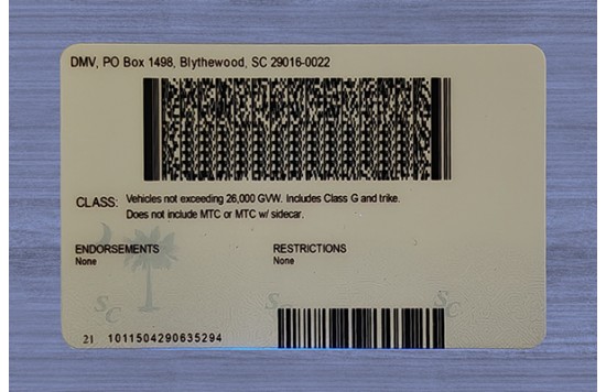 South Carolina Fake id front side