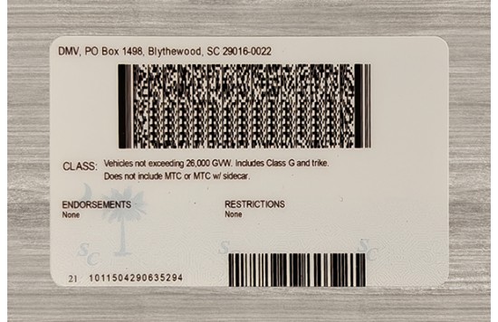 South Carolina Fake id front side