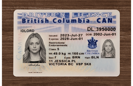 British Columbia Fake id front side