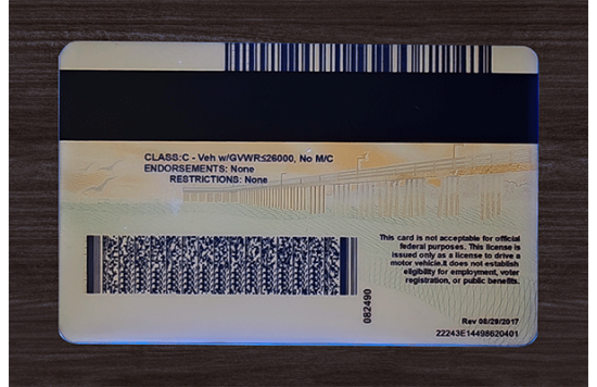 California Fake id front side