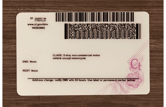 Connecticut Fake id front side