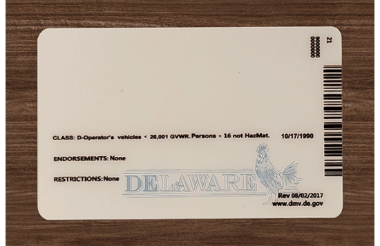Delaware Fake id front side
