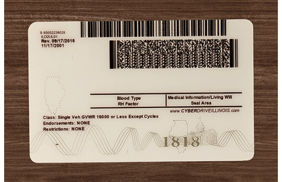 Illinois Fake id front side