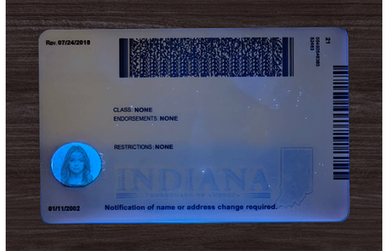 Indiana Fake id front side