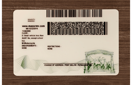 Massachusetts Fake id front side