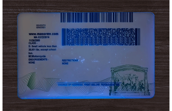 Massachusetts Fake id front side