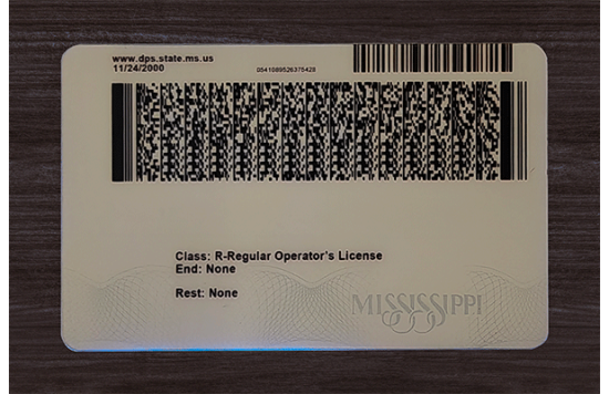 Mississippi Fake id front side