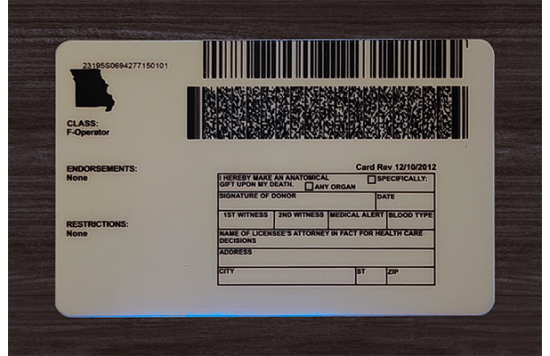 	 Missouri Fake id front side