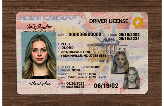 North Carolina Fake id front side