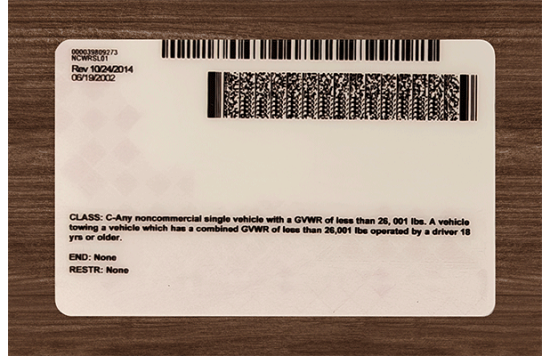 North Carolina Fake id front side