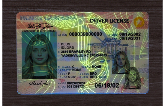 North Carolina Fake id front side