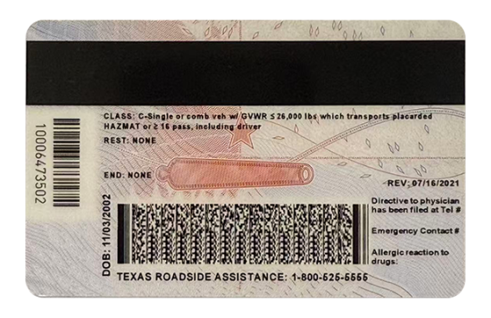 Texas Fake id front side