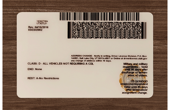 Utah Fake id front side